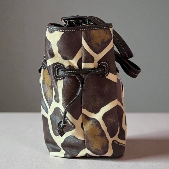 Dooney & Bourke Medium Chiara Leather Satchel Handbag Tote Brown Cream Giraffe - Picture 10 of 14